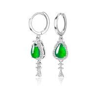 HCGX Boucles d'oreilles en pierre verte, argent 925, Jade, for femmes, goutte d'eau