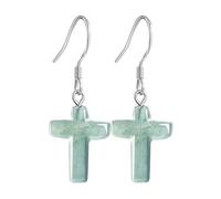 HCGX Boucles d'oreilles en pierre verte, boucles argent 925, croix Jade for femmes, pendantes