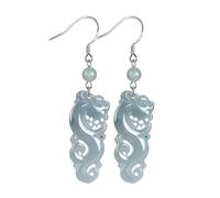 HCGX Boucles d'oreilles en pierre verte for femmes, argent 925, Jade, goutte de Dragon sculptée