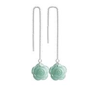 HCGX Boucles d'oreilles en pierre verte for femmes, argent 925, Jade, goutte de Rose