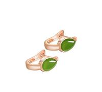 HCGX Boucles d'oreilles en pierre verte, plaqué or, argent 925, Jade, for femmes, cerceau forme de larme
