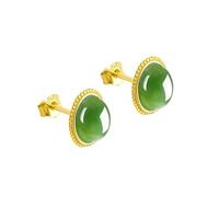 HCGX Boucles d'oreilles en pierre verte plaqué or, argent 925, Jade, for femmes, clous élégants