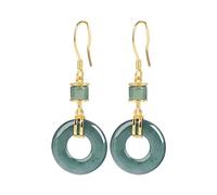 HCGX Boucles d'oreilles en pierre verte plaqué or, argent 925, Jade, for femmes, goutte circulaire