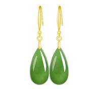 HCGX Boucles d'oreilles en pierre verte, plaqué or, argent 925, Jade, for femmes, goutte d'eau