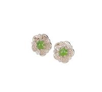 HCGX Boucles d'oreilles en pierre verte synthétique, clous floraux plaqués or for femmes(Silver)
