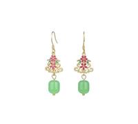 HCGX Boucles d'oreilles en pierre verte synthétique, cuivre plaqué or, goutte florale, Style bijoux