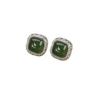 HCGX Boucles d'oreilles en pierre verte synthétique plaqué or Ruyi bijoux creux for femmes(Silver)