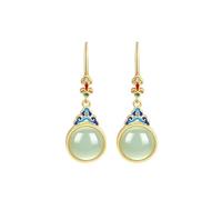 HCGX Boucles d'oreilles pendantes en pierre blanche, bijoux chinoiserie, crochet de gourde Jade simulé, plaqué or 24 carats