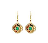 HCGX Boucles d'oreilles pendantes en pierre blanche for femmes, pendentif Floral émail de Jade simulé, or 24 carats
