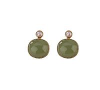 HCGX Boucles d'oreilles pendantes en pierre verte synthétique, plaqué or, bijoux filigrane de perles simulées