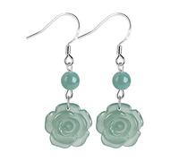 HCGX Boucles d'oreilles pendantes florales vertes boucles en argent 925 Jade for femmes