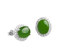 HCGX Boucles d'oreilles pierre verte boucles Jade argent 925 for femmes clou ovale