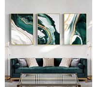 HCHKMMI Abstrait Vert Marbre Toile tableau Affiche Or Marbre Texture Murale Peinture Moderne Salon Esthétique Tableaux Murale Art Décor 50×75cm×3 Sans Cadre