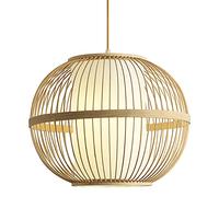 HCIPJQY Luminaire en Bambou Lampe Suspendue À 1 Lumière Éclairage De Plafond De Lustre en Bois Naturel Lanterne Ronde Industrielle avec Lampes À Douille E27 pour Salon Chambre
