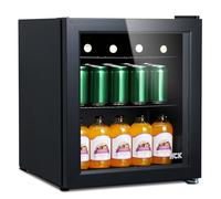 HCK 48L Mini Frigo Silencieux, 0-15°C Petit Réfrigérateur de Chambre, Porte Vitrée Transparente, Mini Bar pour Cuisine, Noir