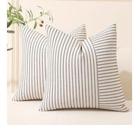 Hckot Black and Beige Patchwork Farmhouse Throw Pillow Covers 20 x 20 inch, Pack of 2 Striped Linen Decorative Pillow Case for Sofa Couch Chair Bedroom Modern Decor (20" x 20", Black)