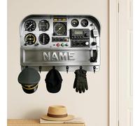 HCLRIU Porte-clés Mural Personnalisé avec Nom, Porte-clés Mural Thème Tableau de Bord D'Avion Personnalisé, Imprimé 2D en Acrylique, Cadeau Déco pour Pilotes, Passionnés D'Aviation