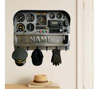 HCLRIU Porte-clés Mural Personnalisé avec Nom, Porte-clés Mural Thème Tableau de Bord D'Avion Personnalisé, Imprimé 2D en Acrylique, Cadeau Déco pour Pilotes, Passionnés D'Aviation