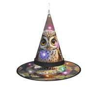 HCLYvexiria Chapeaux de sorcière avec lumière LED - Chapeau de magicien conique pour Halloween - Chapeau de sorcière mignon hibou - Chapeau d'Halloween - Cosplay