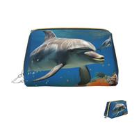 HCLYvexiria Trousse de maquillage de voyage étanche - Grande ouverture - Libellule sur tournesol - Grande capacité - Pochette de toilette à fermeture éclair pour femme, Bleu dauphins, Taille unique