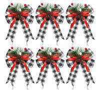 HCLZOE 12 Pièces Nœuds de Noël Noirs et Blancs avec Pommes de Pin, Aiguilles de Pin, à Carreaux de Noël, Nœuds de Décoration pour Sapin de Noël