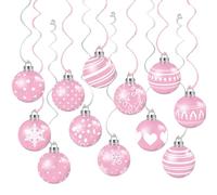 HCLZOE 24 Pièces Boules de Noël Roses à Suspendre, Décoration de Fête de Noël, Ornements, Fournitures de Vacances, Pendentif à Suspendre pour Arbre de Noël