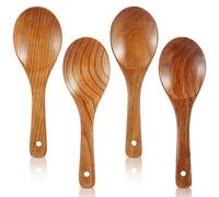 HCLZOE 4 PièCes SéRies Les CuillèRes en Bois 21.5Cm Palette de Riz en Bois CuillèRe de Service Polyvalente CuillèRe de Cuisson AntiadhéSive RéSistante à la Chaleur