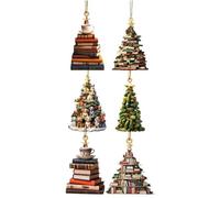 HCLZOE Pendentif D'Étagère en Forme d'arbre de Noël à Suspendre, Décorations de Noël à Suspendre, Ornements de Livres, Ornement de Noël