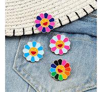 HCMA 4 pièces coloré Fleur émail Broche Sourire Visage Tournesol Revers Broches Arc-en-Ciel Marguerite Vestes Sac à Dos Badge Bijoux Cadeau