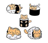 HCMA 5 pièces Chat Sushi Boule de Riz émail Broches personnalisé Mignon Animaux Aliments Japonais Broche Revers Badge Sac Dessin animé Bijoux Cadeau pour Enfant ami