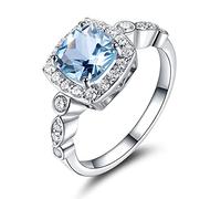HCMA 925 bagues en Argent Sterling pour Femmes Topaze Bleue Vraie Pierre précieuse Aigue-Marine Coussin Romantique Classique Cadeau fiançailles Bijoux Fins
