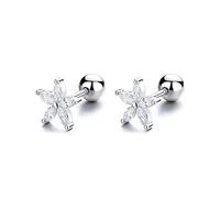 HCMA 925 Sterling Silver Simple Flower Zircon Thread Boucles d'oreilles Femmes IG Bouchon À Vis Petite Étoile À Cinq Branches Cochlear Boucles d'oreilles Bijoux Cadeau