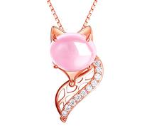 HCMA À la Mode 925 Collier en Argent Bijoux Rose Or Rose Rose Quartz Renard Forme Pendentif pour Les Femmes De Mariage Anniversaire Fête Bijoux Cadeaux