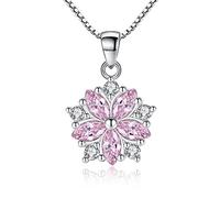 HCMA ANENJERY 925 Argent Sterling Rose Cristal Clair Zircon Fleur de Cerisier Fleur chaîne Collier pour Femmes Fille Tour de Cou S-N223