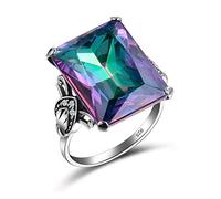 HCMA Anneaux de Topaze Artificielle colorés pour Dames Anneaux de Zircon colorés Pierres précieuses carrées Femmes Bijoux Fins Cadeau de fête de Mariage