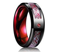 HCMA Bague de Mariage en Acier Titane 8 mm pour Hommes Femmes Punk Celtique Dragon Bleu Rouge Bague en Fiber de Carbone AAA CZ Incrustation Bande de Mariage
