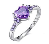 HCMA Bague de Mode Bijoux en Argent Forme de Coeur améthyste Anneaux de Pierres précieuses pour Femme promesse de Mariage fête Ornement Cadeau