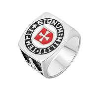 HCMA Bague en Acier Inoxydable pour Hommes Chevaliers Templiers Double Aigle Croix Anneaux maçonniques Franc-maçonnerie Bijoux Cadeau