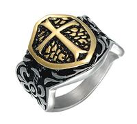HCMA Bague pour Homme Grande Taille 13 14 15 Chevaliers Templiers Croix Bouclier Titane Acier 316L Protection de l'âme armée Gloire Anneaux Bijoux Cadeau