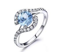 HCMA Bagues en Argent Sterling 925 pour Femmes Classique Ronde Bleu Ciel Topaze Pierres précieuses Mariage Cadeau de Saint Valentin Bijoux Fins