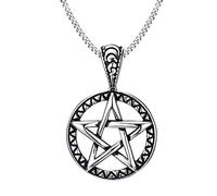 HCMA Bijoux Vintage Pentagramme Pentacle Païen Wiccan Sorcière Gothique Étain Pendentif Collier pour Hommes Titane Acier Cadeau