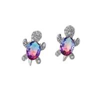 HCMA Bleu Violet Ovale dégradé Zircon Arc-en-Ciel Pierre Tortue Boucles d'oreilles pour Femmes Bijoux de Mode Multicolore Cristal Boucles d'oreilles Cadeau