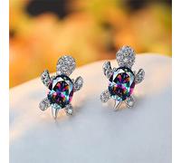 HCMA Bleu Violet Ovale dégradé Zircon Arc-en-Ciel Pierre Tortue Boucles d'oreilles pour Femmes Bijoux de Mode Multicolore Cristal Boucles d'oreilles Cadeau
