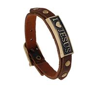 HCMA Bracelet Manchette en Cuir véritable Bracelet Lettre en Alliage de cuivre J'aime jésus Bracelet Bracelets Boucle de Ceinture Bijoux