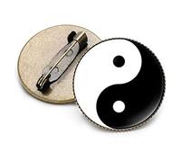 HCMA Broches Yin Yang Noir Blanc Tai Chi Papillon Dragon Chat Motif Broche Ronde Verre Cristal Gemme Métal Broches