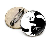 HCMA Broches Yin Yang Noir Blanc Tai Chi Papillon Dragon Chat Motif Broche Ronde Verre Cristal Gemme Métal Broches