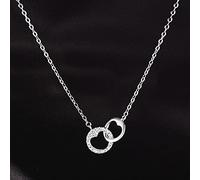 HCMA Exquis 925 Argent Double Coeur Cercle Pendentif Collier Femme Exquis Zircon Clavicule Chaîne Collier Bijoux Cadeaux