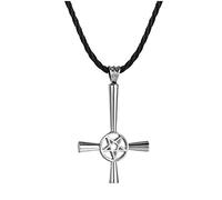 HCMA Mode Pentagramme Croix Collier satanique Symbole Runes Pendentif à l'envers Lucifer Satan Tour de Cou amulette Bijoux Cadeau