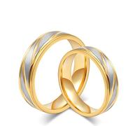 HCMA Nouveau Mode Amoureux Anneaux de Mariage Or-Couleur Anneaux Titane Acier Couple Mariage bagues de fiançailles pour Femmes Hommes