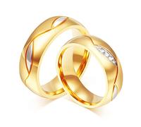 HCMA Nouveau Mode Couple Bijoux Cadeaux Classique Couple Anneaux pour Amoureux cubique zircone Bague de Mariage Couleur Or Titane Acier Bijoux